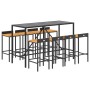 Bartisch und Gartenhocker 9 Stück Akazienholz PE Rattan schwarz von vidaXL, Gartensets - Ref: Foro24-3187680, Preis: 423,61 €...