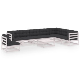 9-teiliges Gartenmöbel-Set mit Kissen aus weißem Kiefernholz von vidaXL, Gartensets - Ref: Foro24-3076830, Preis: 820,72 €, R...