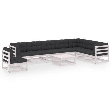 9-teiliges Gartenmöbel-Set mit Kissen aus weißem Kiefernholz von vidaXL, Gartensets - Ref: Foro24-3076830, Preis: 820,72 €, R...