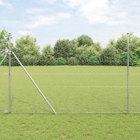 Reja con postes Plateado 1.5 x 25 m Acero recubierto de PVC