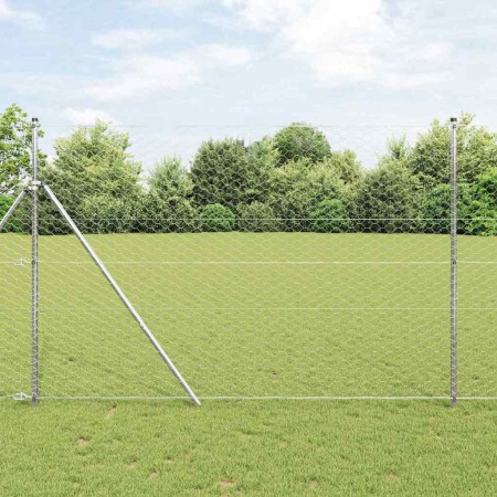 Reja con postes Plateado 1.5 x 25 m Acero recubierto de PVC