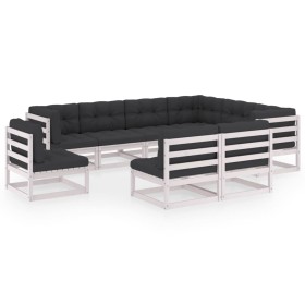9-piece garden furniture set with white pine wood cushions by vidaXL, Garden sets - Ref: Foro24-3076835, Price: 892,63 €, Dis...