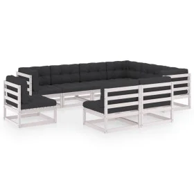 9-teiliges Gartenmöbel-Set mit Kissen aus weißem Kiefernholz von vidaXL, Gartensets - Ref: Foro24-3076835, Preis: 875,74 €, R...