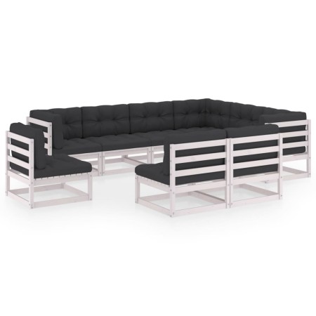 9-teiliges Gartenmöbel-Set mit Kissen aus weißem Kiefernholz von vidaXL, Gartensets - Ref: Foro24-3076835, Preis: 892,63 €, R...