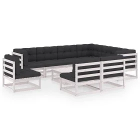 10-piece garden furniture set with white pine wood cushions by vidaXL, Garden sets - Ref: Foro24-3076840, Price: 881,52 €, Di...