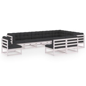 10-piece garden furniture set with white pine wood cushions by vidaXL, Garden sets - Ref: Foro24-3076845, Price: 1,00 €, Disc...