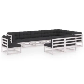 10-piece garden furniture set with white pine wood cushions by vidaXL, Garden sets - Ref: Foro24-3076845, Price: 1,00 €, Disc...