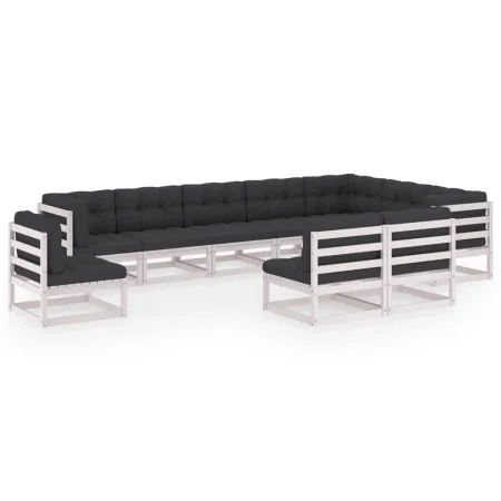 10-teiliges Gartenmöbel-Set mit Kissen aus weißem Kiefernholz von vidaXL, Gartensets - Ref: Foro24-3076845, Preis: 1,00 €, Ra...