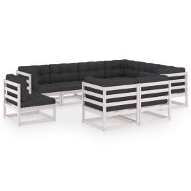 9-piece garden furniture set with white pine wood cushions by vidaXL, Garden sets - Ref: Foro24-3076855, Price: 936,58 €, Dis...
