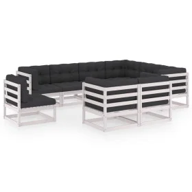9-teiliges Gartenmöbel-Set mit Kissen aus weißem Kiefernholz von vidaXL, Gartensets - Ref: Foro24-3076855, Preis: 921,50 €, R...