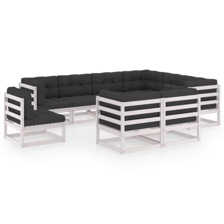 9-teiliges Gartenmöbel-Set mit Kissen aus weißem Kiefernholz von vidaXL, Gartensets - Ref: Foro24-3076855, Preis: 921,50 €, R...