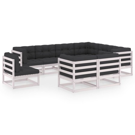 9-teiliges Gartenmöbel-Set mit Kissen aus weißem Kiefernholz von vidaXL, Gartensets - Ref: Foro24-3076855, Preis: 936,58 €, R...