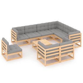 Juego de muebles de jardín 10 pzas y cojines madera maciza pino