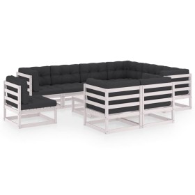 10-piece garden furniture set with white pine wood cushions by vidaXL, Garden sets - Ref: Foro24-3076860, Price: 928,31 €, Di...