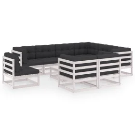 10-piece garden furniture set with white pine wood cushions by vidaXL, Garden sets - Ref: Foro24-3076860, Price: 913,63 €, Di...