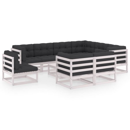 10-piece garden furniture set with white pine wood cushions by vidaXL, Garden sets - Ref: Foro24-3076860, Price: 928,31 €, Di...