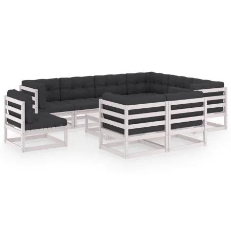 10-teiliges Gartenmöbel-Set mit Kissen aus weißem Kiefernholz von vidaXL, Gartensets - Ref: Foro24-3076860, Preis: 913,63 €, ...