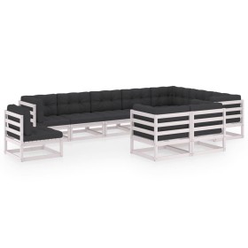 Garden furniture set, 10 pieces with white pine wood cushions. by vidaXL, Garden sets - Ref: Foro24-3076865, Price: 1,00 €, D...