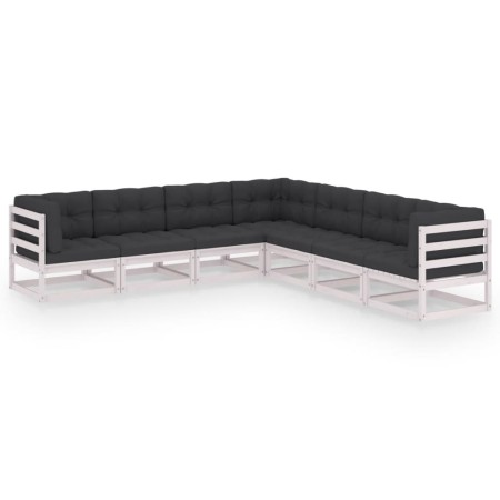 7-piece garden furniture set with solid white pine wood cushions by vidaXL, Garden sets - Ref: Foro24-3076875, Price: 684,19 ...