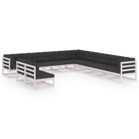 11-teiliges Gartenmöbel-Set mit Kissen aus weißem Kiefernholz von vidaXL, Gartensets - Ref: Foro24-3076925, Preis: 1,00 €, Ra...