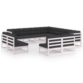 11-teiliges Gartenmöbel-Set mit Kissen aus weißem Kiefernholz von vidaXL, Gartensets - Ref: Foro24-3076935, Preis: 1,00 €, Ra...