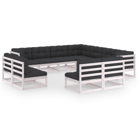 11-teiliges Gartenmöbel-Set mit Kissen aus weißem Kiefernholz von vidaXL, Gartensets - Ref: Foro24-3076935, Preis: 1,00 €, Ra...