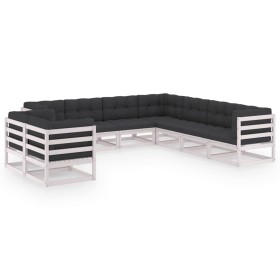 9-piece garden furniture set with white pine wood cushions by vidaXL, Garden sets - Ref: Foro24-3076965, Price: 936,58 €, Dis...