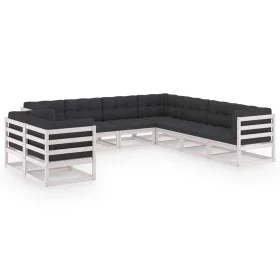 9-teiliges Gartenmöbel-Set mit Kissen aus weißem Kiefernholz von vidaXL, Gartensets - Ref: Foro24-3076965, Preis: 921,50 €, R...