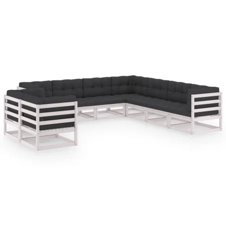 9-teiliges Gartenmöbel-Set mit Kissen aus weißem Kiefernholz von vidaXL, Gartensets - Ref: Foro24-3076965, Preis: 921,32 €, R...