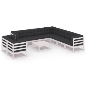 10-teiliges Gartenmöbel-Set mit Kissen aus weißem Kiefernholz von vidaXL, Gartensets - Ref: Foro24-3076970, Preis: 928,31 €, ...