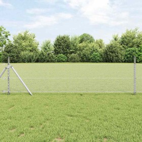 Reja con postes Plateado 0.4 x 100 m Acero recubierto de PVC