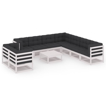 10-teiliges Gartenmöbel-Set mit Kissen aus weißem Kiefernholz von vidaXL, Gartensets - Ref: Foro24-3076970, Preis: 928,31 €, ...