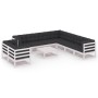 10-teiliges Gartenmöbel-Set mit Kissen aus weißem Kiefernholz von vidaXL, Gartensets - Ref: Foro24-3076970, Preis: 928,31 €, ...