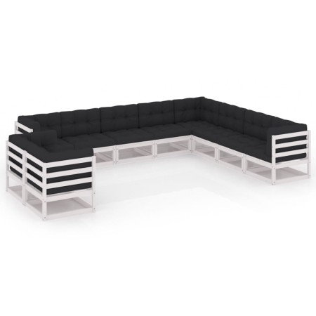 10-teiliges Gartenmöbel-Set mit Kissen aus weißem Kiefernholz von vidaXL, Gartensets - Ref: Foro24-3076975, Preis: 1,00 €, Ra...