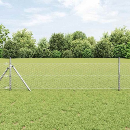 Reja con postes Plateado 0.4 x 100 m Acero recubierto de PVC