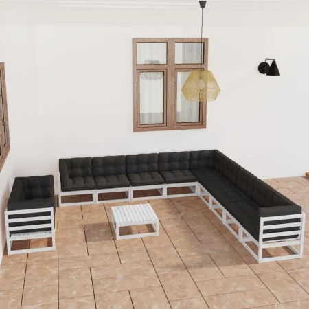 12-teiliges Gartenmöbel-Set mit Kissen aus weißem Kiefernholz von vidaXL, Gartensets - Ref: Foro24-3076990, Preis: 1,00 €, Ra...