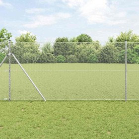 Reja con postes Plateado 1 x 100 m Acero recubierto de PVC