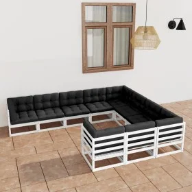 10-teiliges Gartenmöbel-Set mit Kissen aus weißem Kiefernholz von vidaXL, Gartensets - Ref: Foro24-3077045, Preis: 971,90 €, ...