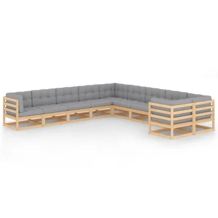 10-teiliges Gartenmöbel-Set und Kissen aus massivem Zirbenholz von vidaXL, Gartensets - Ref: Foro24-3077054, Preis: 961,60 €,...
