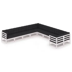 10-piece garden furniture set with white pine wood cushions by vidaXL, Garden sets - Ref: Foro24-3077055, Price: 971,90 €, Di...