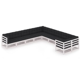 10-teiliges Gartenmöbel-Set mit Kissen aus weißem Kiefernholz von vidaXL, Gartensets - Ref: Foro24-3077055, Preis: 989,55 €, ...
