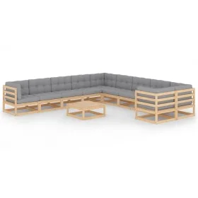 Juego de muebles de jardín 11 pzas y cojines madera maciza pino de vidaXL, Conjuntos de jardín - Ref: Foro24-3077059, Precio:...