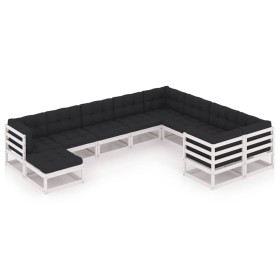 10-teiliges Gartenmöbel-Set mit Kissen aus weißem Kiefernholz von vidaXL, Gartensets - Ref: Foro24-3077075, Preis: 978,04 €, ...