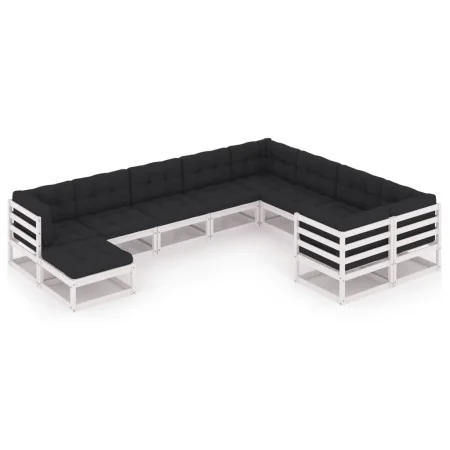 10-teiliges Gartenmöbel-Set mit Kissen aus weißem Kiefernholz von vidaXL, Gartensets - Ref: Foro24-3077075, Preis: 961,76 €, ...