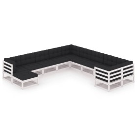 11-piece garden furniture set with white pine wood cushions by vidaXL, Garden sets - Ref: Foro24-3077095, Price: 1,00 €, Disc...
