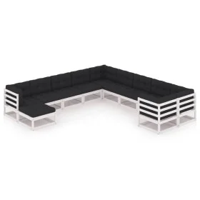 11-teiliges Gartenmöbel-Set mit Kissen aus weißem Kiefernholz von vidaXL, Gartensets - Ref: Foro24-3077095, Preis: 1,00 €, Ra...