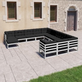 12-teiliges Gartenmöbel-Set mit Kissen aus weißem Kiefernholz von vidaXL, Gartensets - Ref: Foro24-3077105, Preis: 1,00 €, Ra...