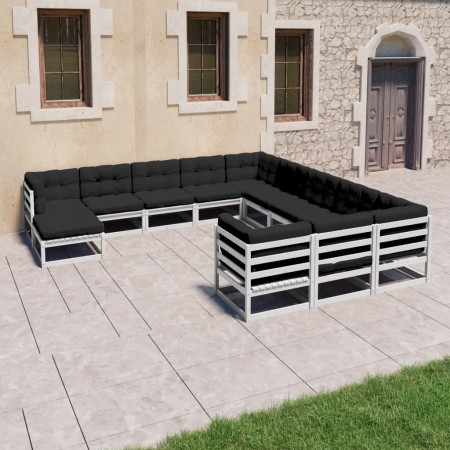 12-teiliges Gartenmöbel-Set mit Kissen aus weißem Kiefernholz von vidaXL, Gartensets - Ref: Foro24-3077105, Preis: 1,00 €, Ra...