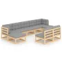 Gartenmöbel-Set 9-teilig und Kissen aus massivem Kiefernholz von vidaXL, Gartensets - Ref: Foro24-3077134, Preis: 822,63 €, R...