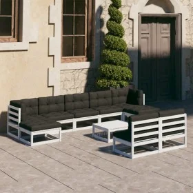 10-teiliges Gartenmöbel-Set mit Kissen aus weißem Kiefernholz von vidaXL, Gartensets - Ref: Foro24-3077140, Preis: 811,69 €, ...